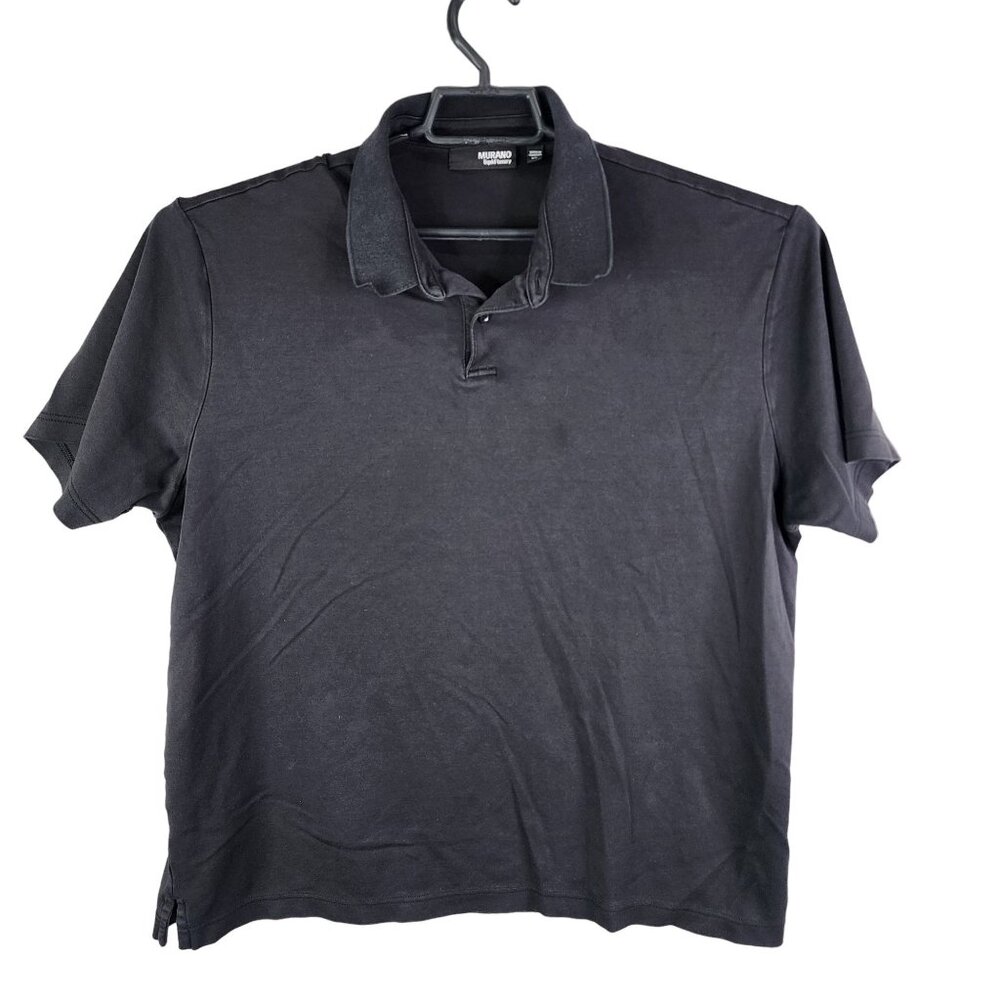 Womens Black Murano Liquid Luxury Polo Shirt 100% Cotton Short Sleeve Size XL